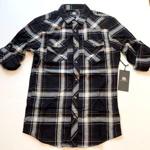 Rock & Republic Small Plaid Flannel Shirt Roll Cuff New D5